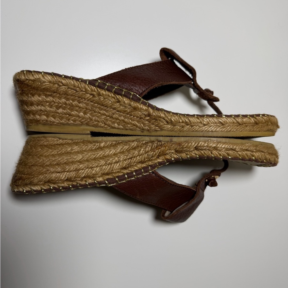 Burberry Nova Check Brown Leather Espadrille Thong Wedge Sandals Size EU 40 - Picture 7 of 12